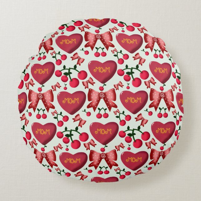 Mother's day cherry bow pattern gift  round pillow (Front)
