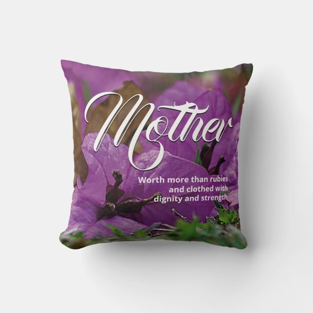 MOTHER'S DAY Christian Proverbs 31 Purple Floral Throw Pillow (Front)