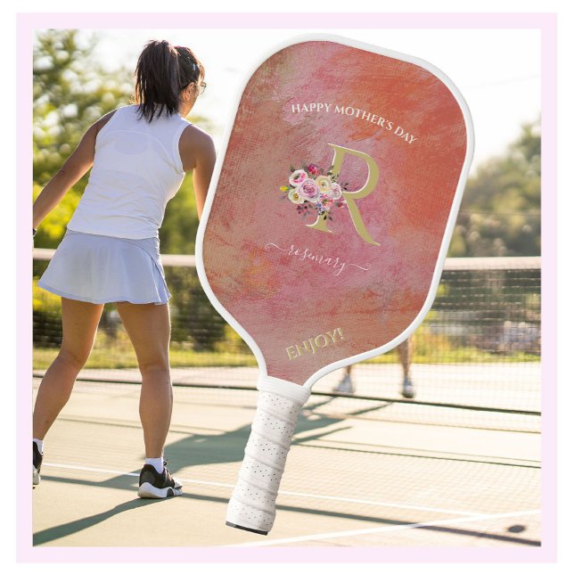 Mother's Day Colourful Floral Custom Monogram Name Pickleball Paddle (Creator Uploaded)