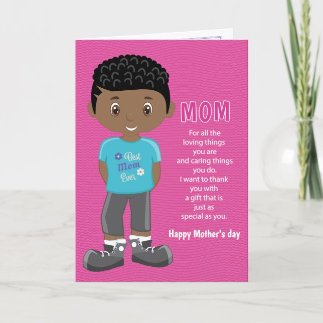 Mother's Day Coupon Black Boy Card (Front)