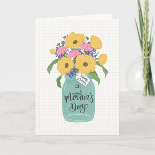 Mother's Day Cousin w Mason Jar of Yellow Flowers Card