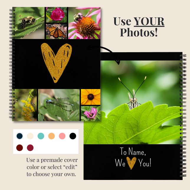 Mother's Day Create Your Own Photo Collage Black Notebook (DIY Photo Notebook for Mother's Day features your own photos and text. Personalize it for mom today!)