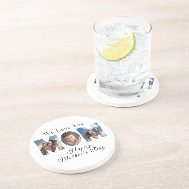 Mothers Day Custom 3 Photo Collage Coaster (Side)
