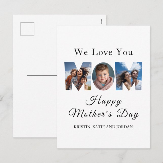 Mothers Day Custom 3 Photo Collage Holiday Postcard (Front/Back)