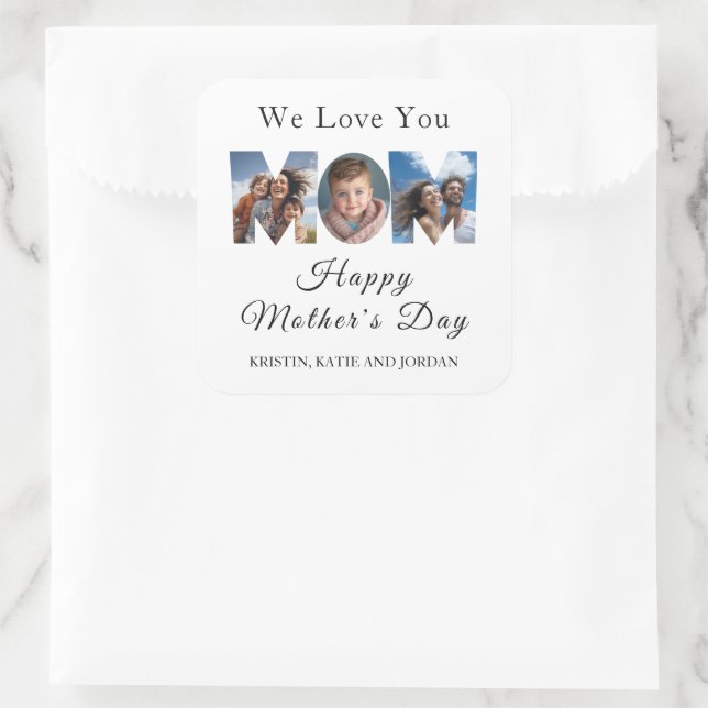 Mothers Day Custom 3 Photo Collage Square Sticker (Bag)