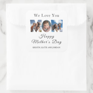 Mothers Day Custom 3 Photo Collage Square Sticker