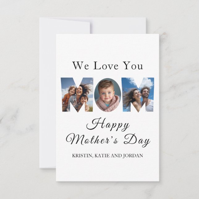 Mothers Day Custom 3 Photo Collage Thank You Card (Front)