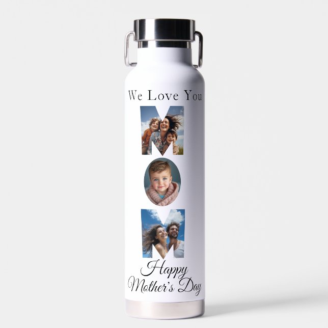Mothers Day Custom 3 Photo Collage Water Bottle (Front)