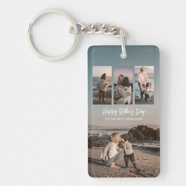 Mother's Day Custom Photo Collage Best Mom Ever Keychain (Front)