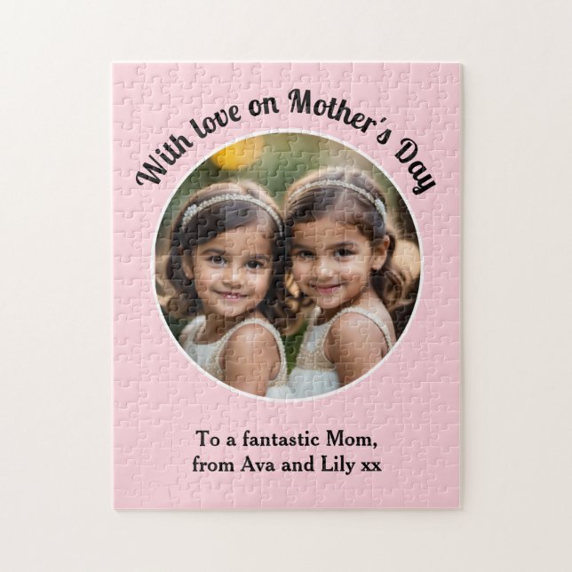 Mothers Day Custom Photo Keepsake Pink Jigsaw Puzzle (Vertical)
