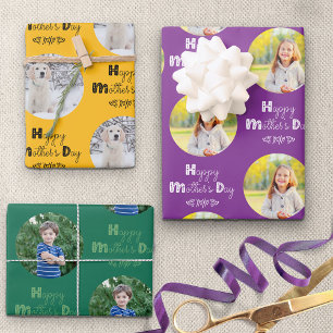 Mothers Day Custom Photo Set of 3 Bright Wrapping Paper Sheet