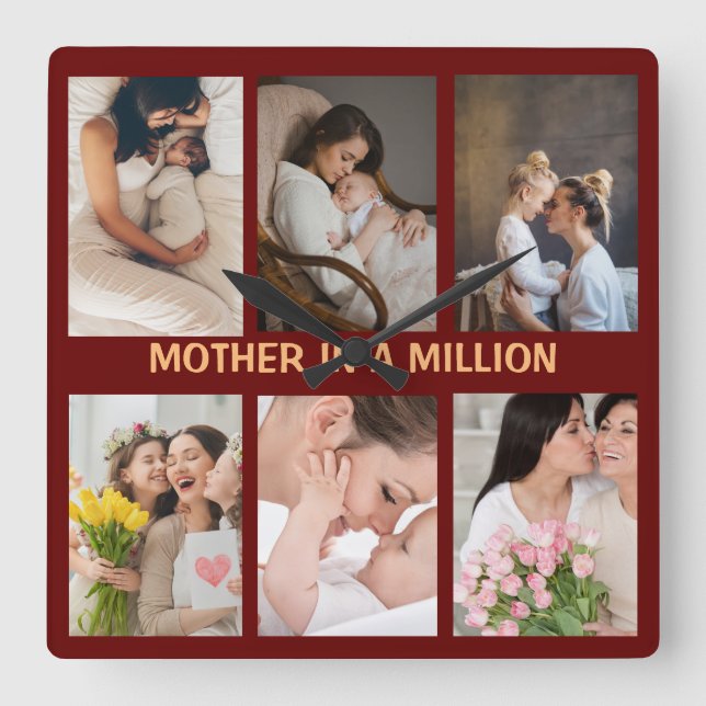 Mother's Day Customizable Gift Custom Pictures  Square Wall Clock (Front)