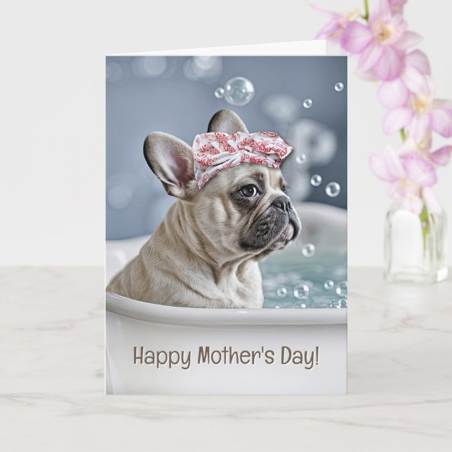 Mothers Day Cute and Fun Frenchie French Bull  Card (Orchid)