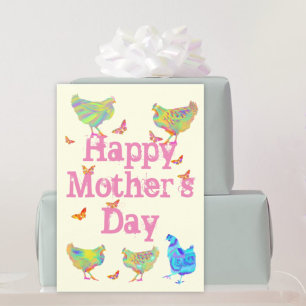 Mothers Day Cute Colourful Butterfly & Chickens Holiday Card
