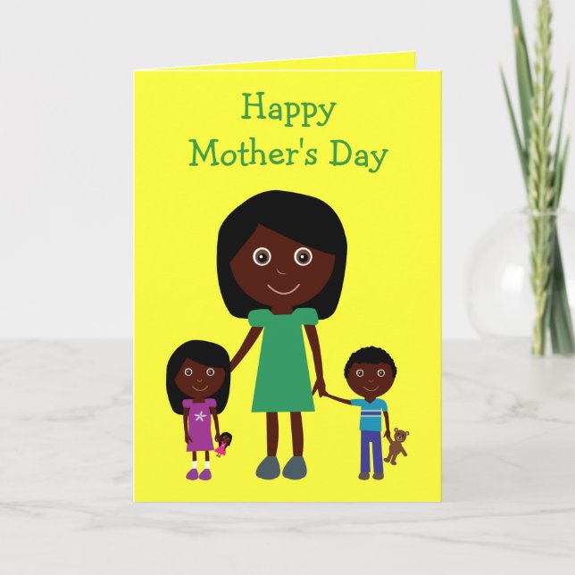 Mothers Day Cute Ethnic Cartoon Characters Card (Front)
