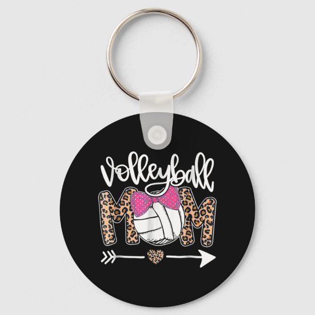 Mother's Day Cute Volleyball Mom Leopard Fun Ball  Keychain (Front)