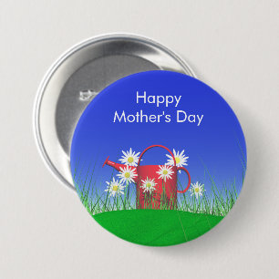 Mothers Day Daisies and Watering Can 3 Inch Round Button