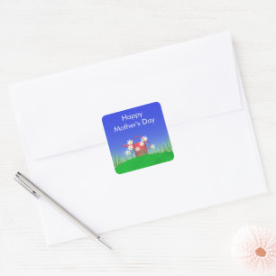 Mothers Day Daisies and Watering Can Square Sticker