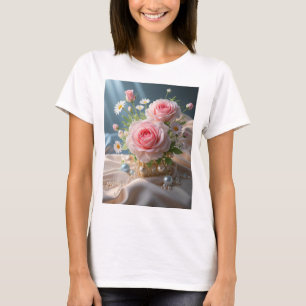 Mothers day Delicate pink roses and white daisies T-Shirt