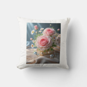 Mothers day Delicate pink roses and white daisies Throw Pillow