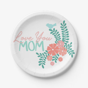 Mother's day design, love you mom text paper plate