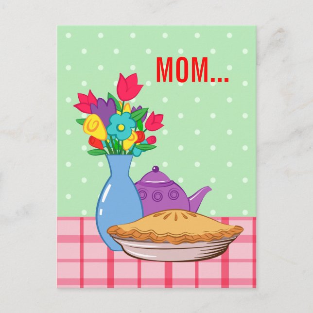 Mother's day design with flower,pie and teapot postcard (Front)