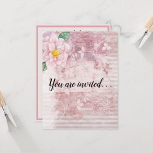 Mother's Day Distressed Vintage Pink Green Flowers Invitation