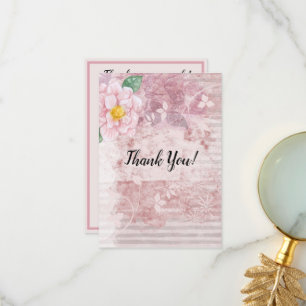 Mother's Day Distressed Vintage Pink Green Flowers Thank You Card