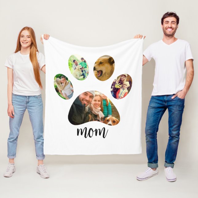 Mothers Day Dog mom | 5 Paw Print Photo Collage Fleece Blanket (In Situ)