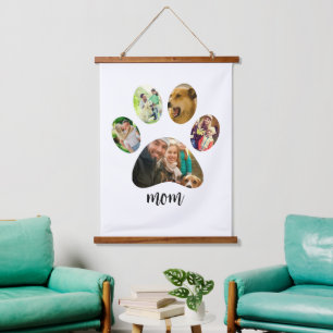 Mothers Day Dog mom   5 Paw Print Photo Collage Hanging Tapestry