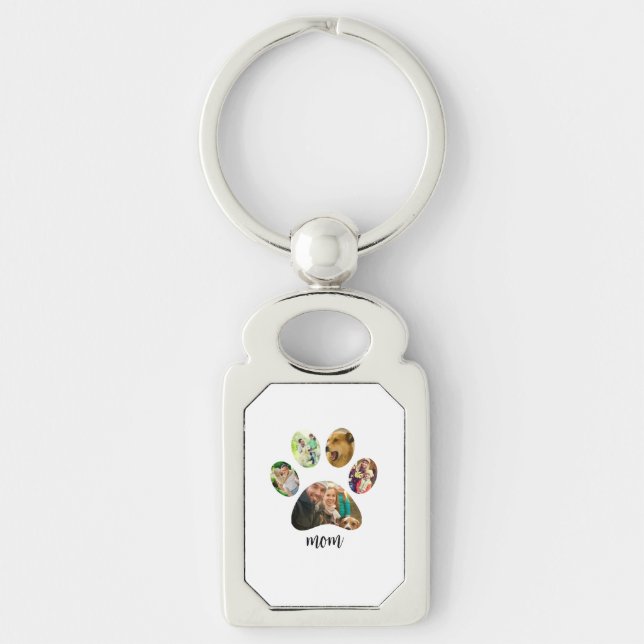 Mothers Day Dog mom | 5 Paw Print Photo Collage Keychain (Front)