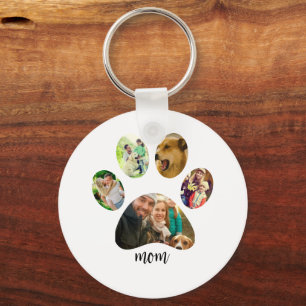 Mothers Day Dog mom 5 Paw Print Photo Collage Keychain