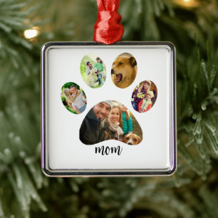 Mothers Day Dog mom 5 Paw Print Photo Collage Metal Ornament