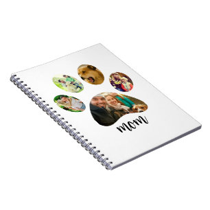 Mothers Day Dog mom   5 Paw Print Photo Collage Notebook