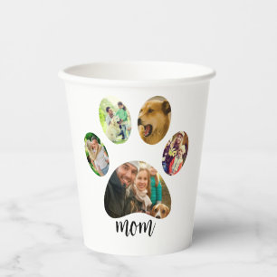 Mothers Day Dog mom   5 Paw Print Photo Collage Paper Cups