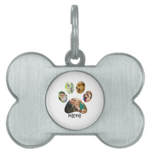 Mothers Day Dog mom 5 Paw Print Photo Collage Pet ID Tag