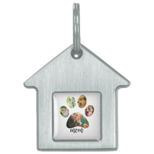 Mothers Day Dog mom   5 Paw Print Photo Collage Pet ID Tag