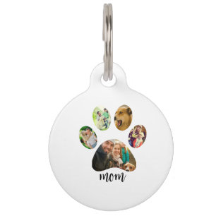 Mothers Day Dog mom 5 Paw Print Photo Collage Pet Tag