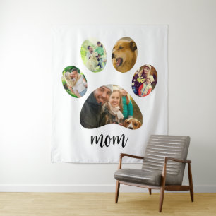 Mothers Day Dog mom   5 Paw Print Photo Collage Tapestry