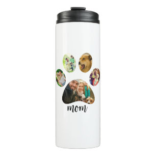 Mothers Day Dog mom   5 Paw Print Photo Collage Thermal Tumbler