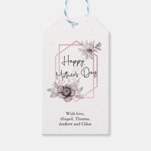 Mother's day Elegant Grey Pink Floral Personalized Gift Tags