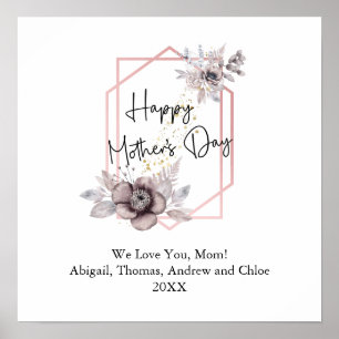 Mother's day Elegant Grey Pink Floral Personalized Poster
