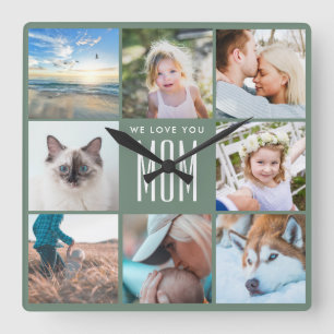 Mother's Day Family Memories Photo Collage Square Wall Clock