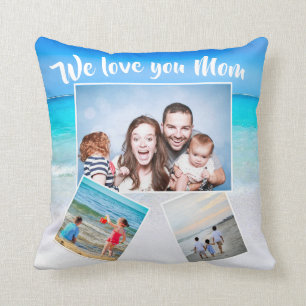 Mothers Day Family Photo Scattered Beach Theme Throw Pillow