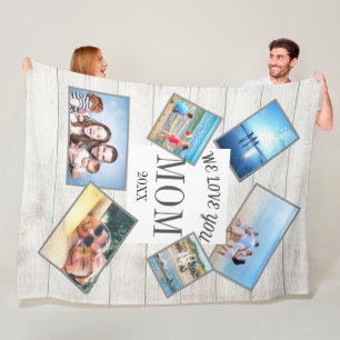 Mothers Day Family Photo Scattered  Rustic Wood Fleece Blanket