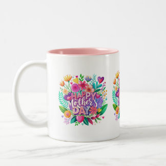 Mother's Day Floral Happy Mother's Day Gift Two-Tone Coffee Mug