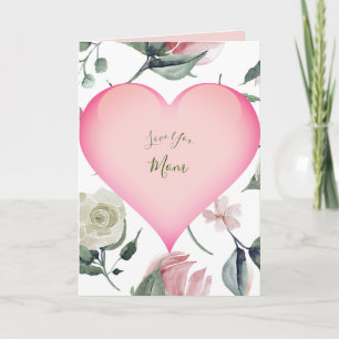 Mothers Day  Floral Modern Pink Heart Personal Card
