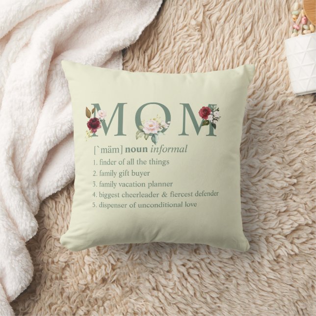 Mother's Day Floral Mom Definition Names Green Throw Pillow (Blanket)