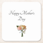 Mother's Day Floral Roses Square Paper Coaster<br><div class="desc">Mother's Day paper coaster with a floral pink roses design on a white background. With black customizable typography,  you can add your own message. An elegant and simple addition to your Mother's Day brunch or gathering.</div>