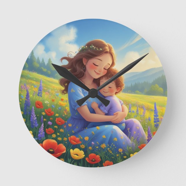 Mothers Day Floral Sweet And Cute Customizable Round Clock (Front)